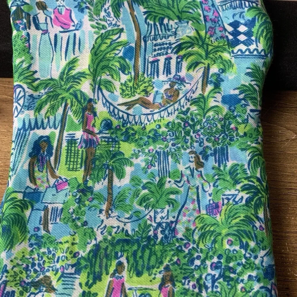 Lilly Pulitzer Resort Scarf Multicolor Sprout Green One Size Tassle Pink Beach